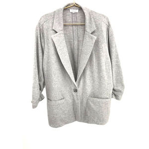 Calvin Klein Gray Knit Ruched Sleeve Single Button Blazer Plus Size 1X